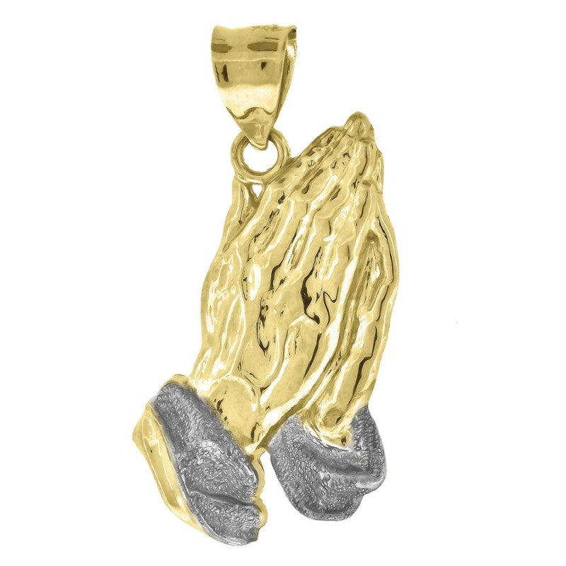 10K Yellow Gold Mens Praying Hands Religious Charm Pendant