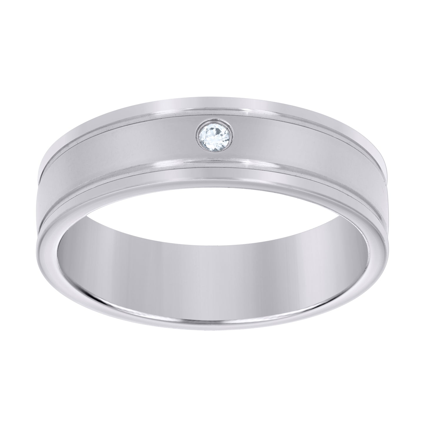 Stainless Steel Mens Cubic Zirconia Double Grooved Polished Comfort-Fit Fashion Bridal Anniversary Wedding Engagement Band Ring