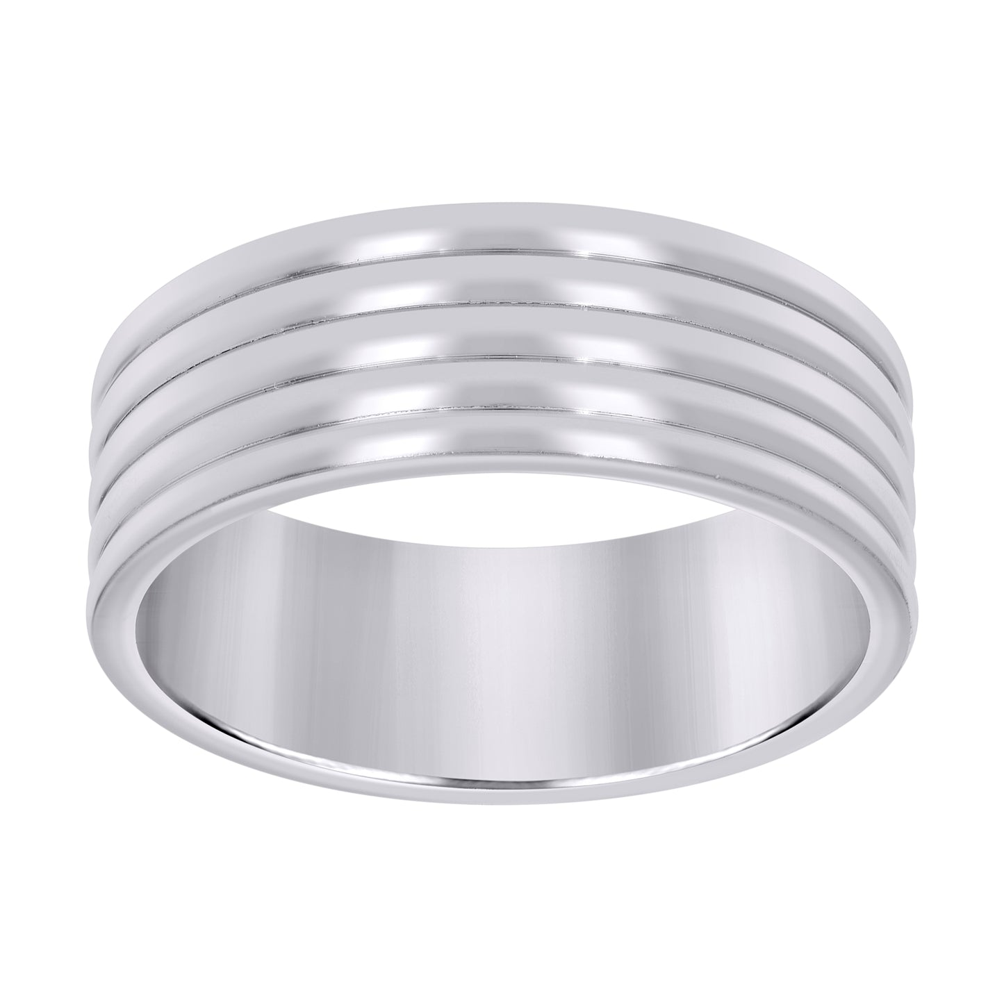Stainless Steel Mens Multi Grooved Polished Sizes 7 - 14 Comfort-Fit Fashion Bridal Anniversary Wedding Engagement Band Ring