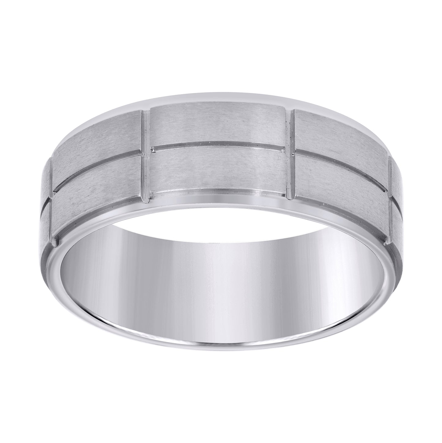 Stainless Steel Mens Center Brushed Grooved Lines Sizes 7 - 14 Comfort-Fit Fashion Bridal Anniversary Wedding Engagement Band Ring