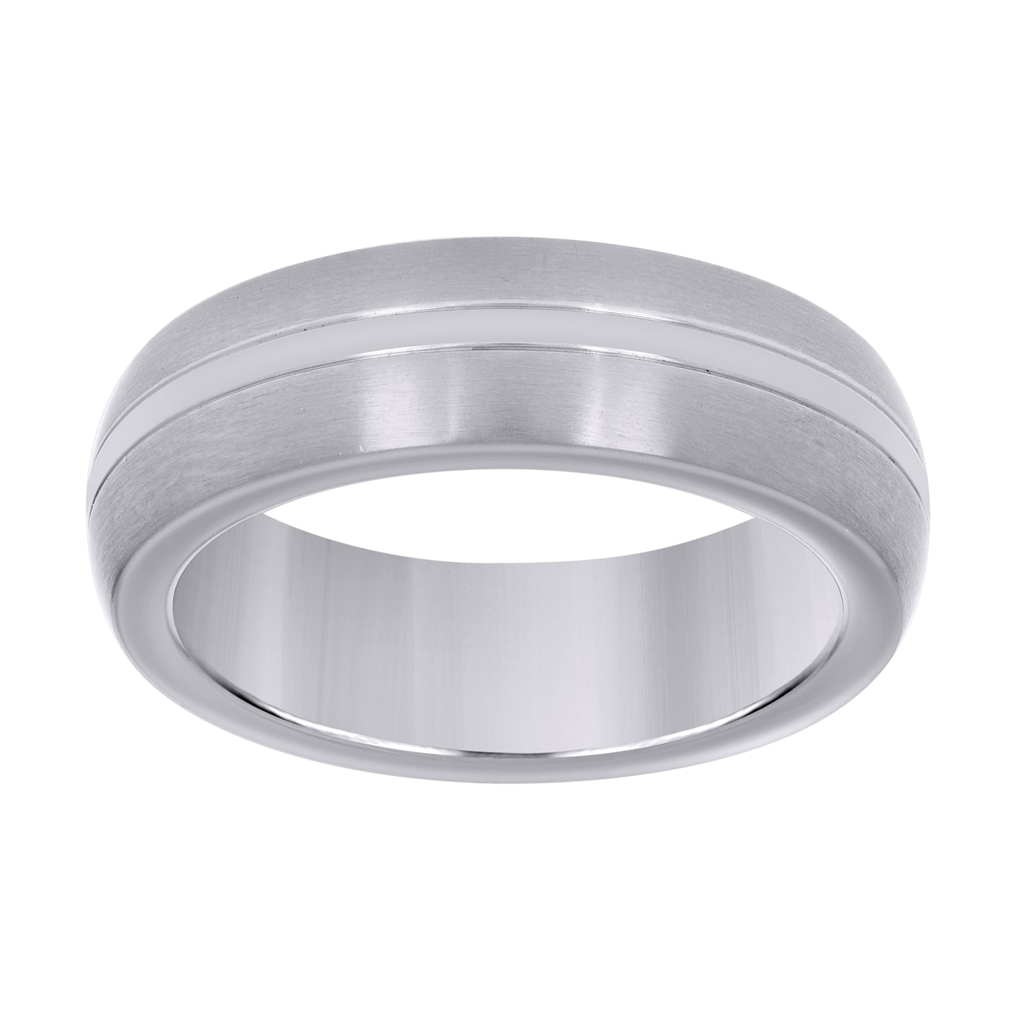 Stainless Steel Mens Center Grooved Sides Brushed Sizes 7 - 14 Comfort-Fit Fashion Bridal Anniversary Wedding Engagement Band Ring