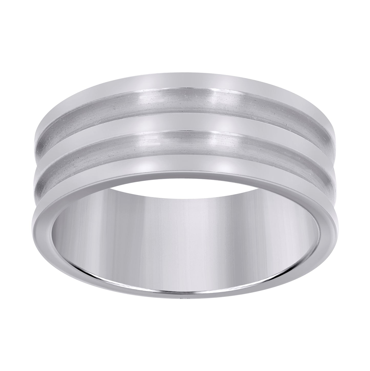 Stainless Steel Mens Brushed Double Grooved Sizes 7 - 14 Comfort-Fit Fashion Bridal Anniversary Wedding Engagement Band Ring