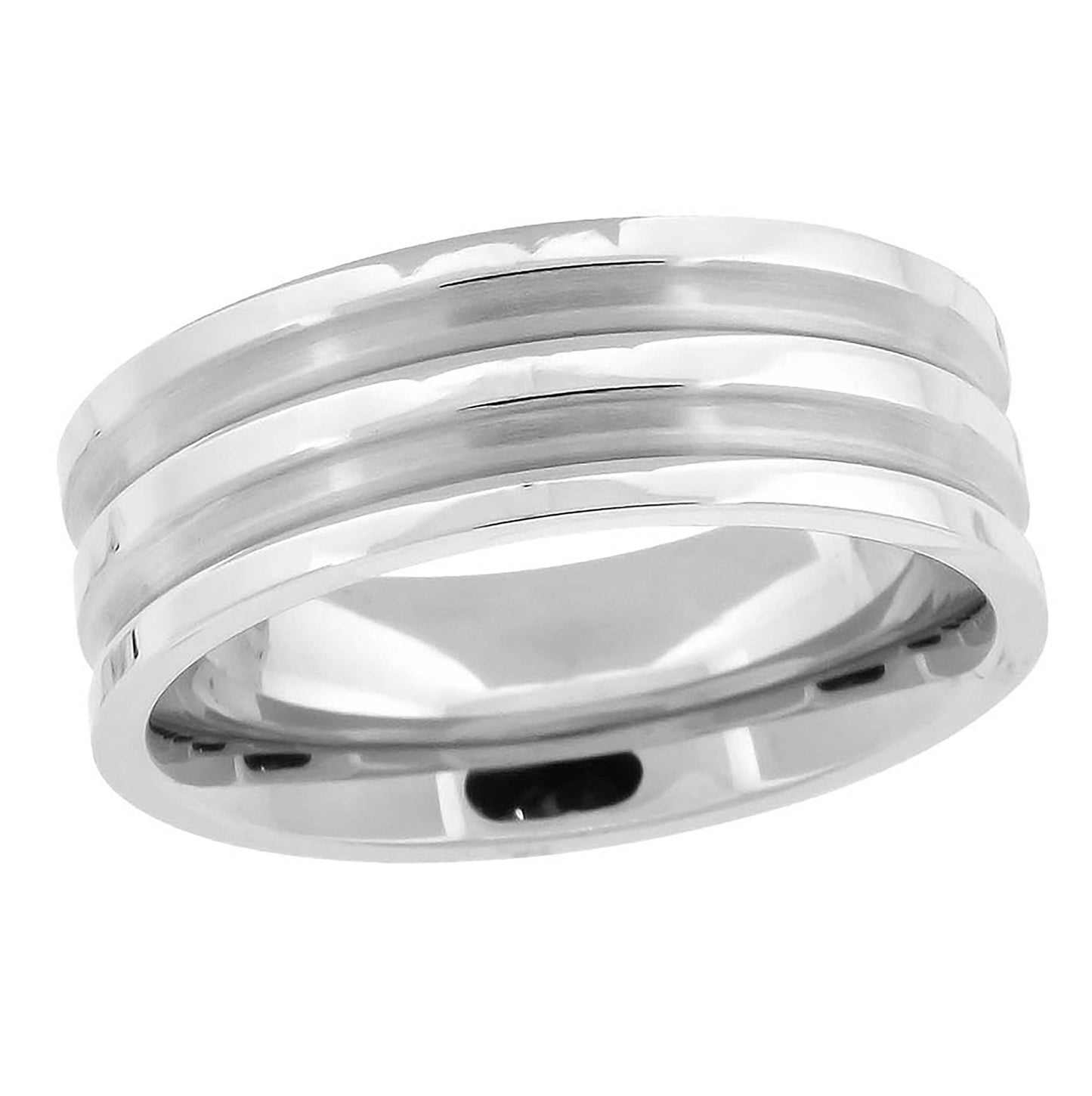 Stainless Steel Mens Brushed Double Grooved Sizes 7 - 14 Comfort-Fit Fashion Bridal Anniversary Wedding Engagement Band Ring