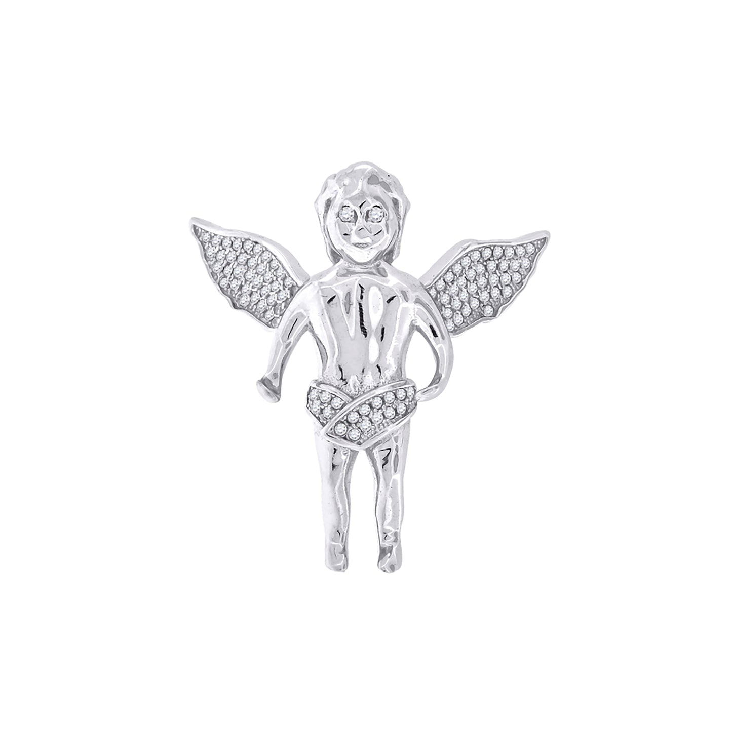 Sterling Silver Mens Cubic Zirconia Religious Praying Angel Charm Pendant