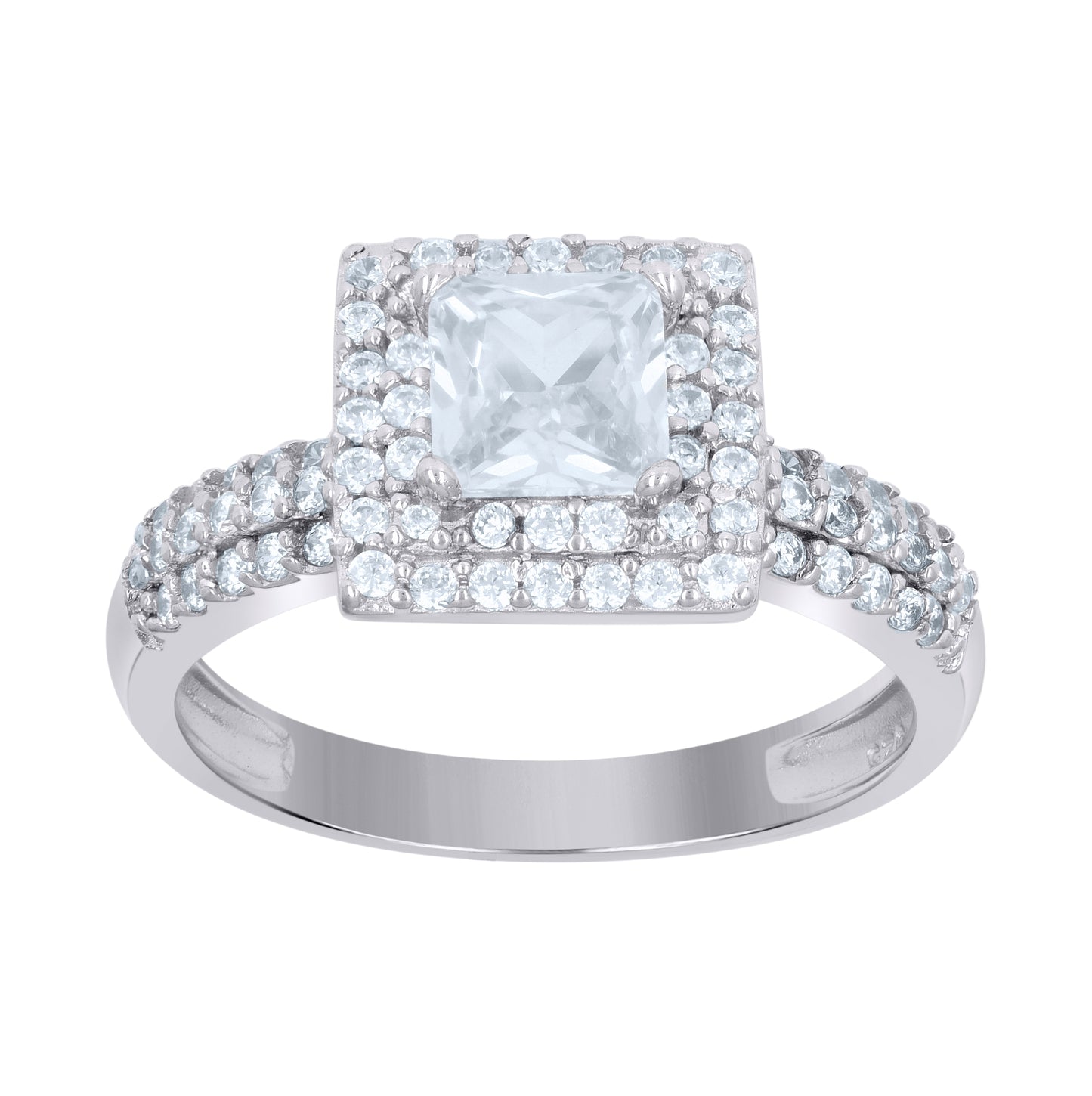 Sterling Silver Womens Cubic Zirconia Sizes 6 To 10 Princess-Cut Center Stone Bridal Set Anniversary Engagement Wedding Ring