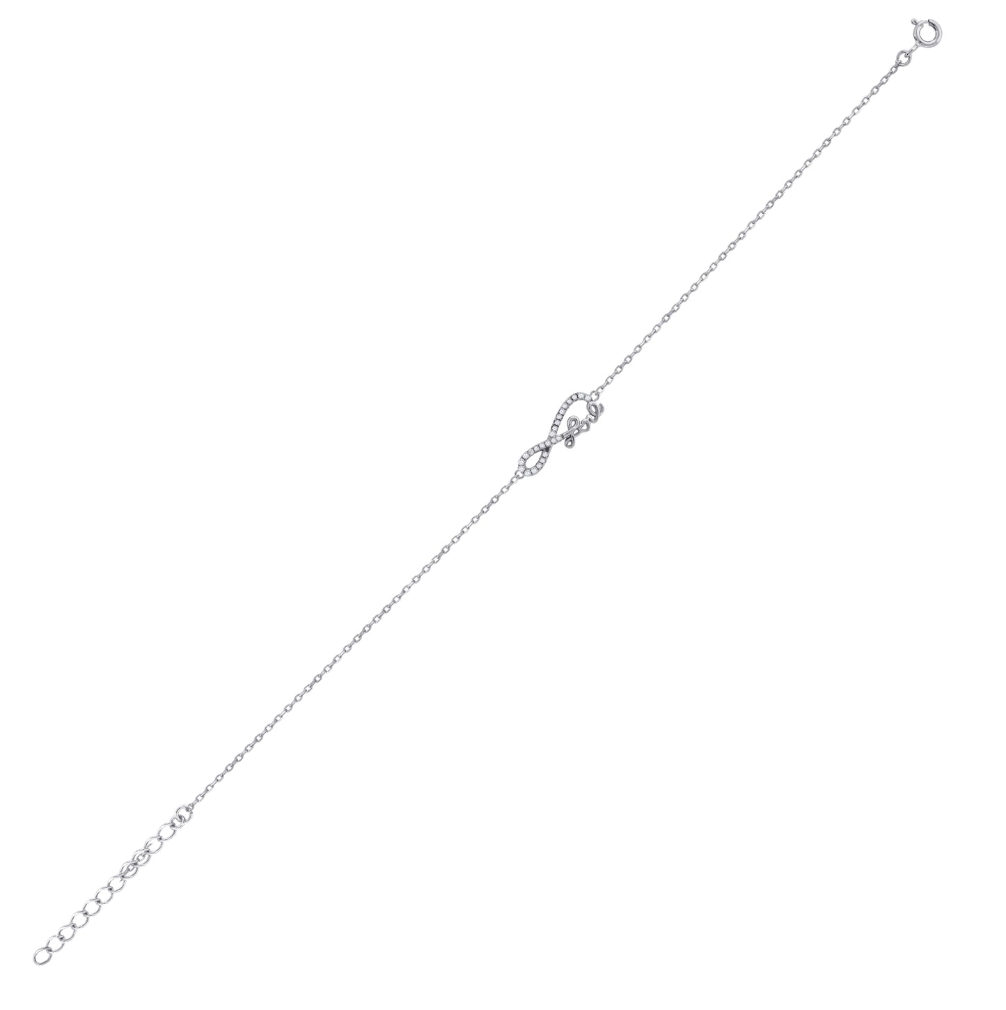 Sterling Silver Womens Cubic Zirconia Rolo Link Infinity Love Bracelet