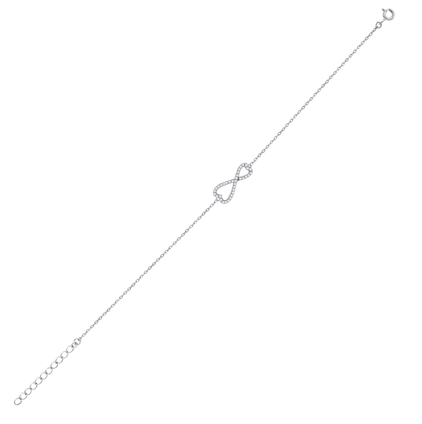 Sterling Silver Womens Cubic Zirconia Rolo Link Infinity Love Bracelet