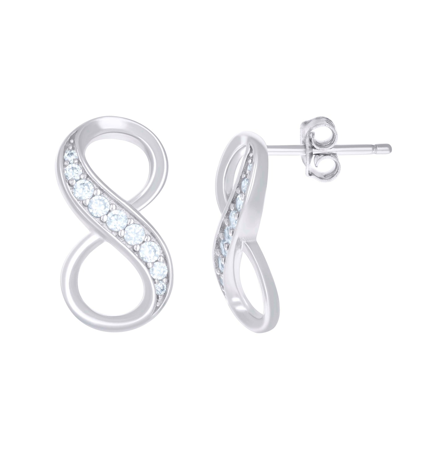 Sterling Silver Womens Cubic Zirconia Infinity Stud Earrings