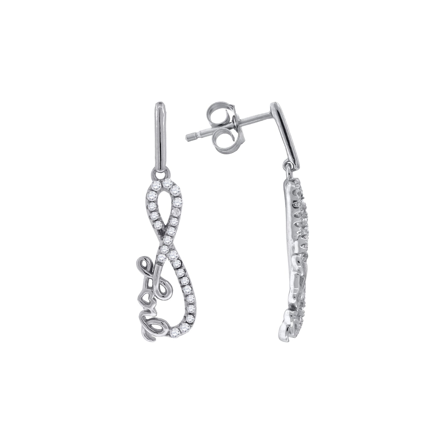 Sterling Silver Womens Cubic Zirconia Infinity Dangle Earrings