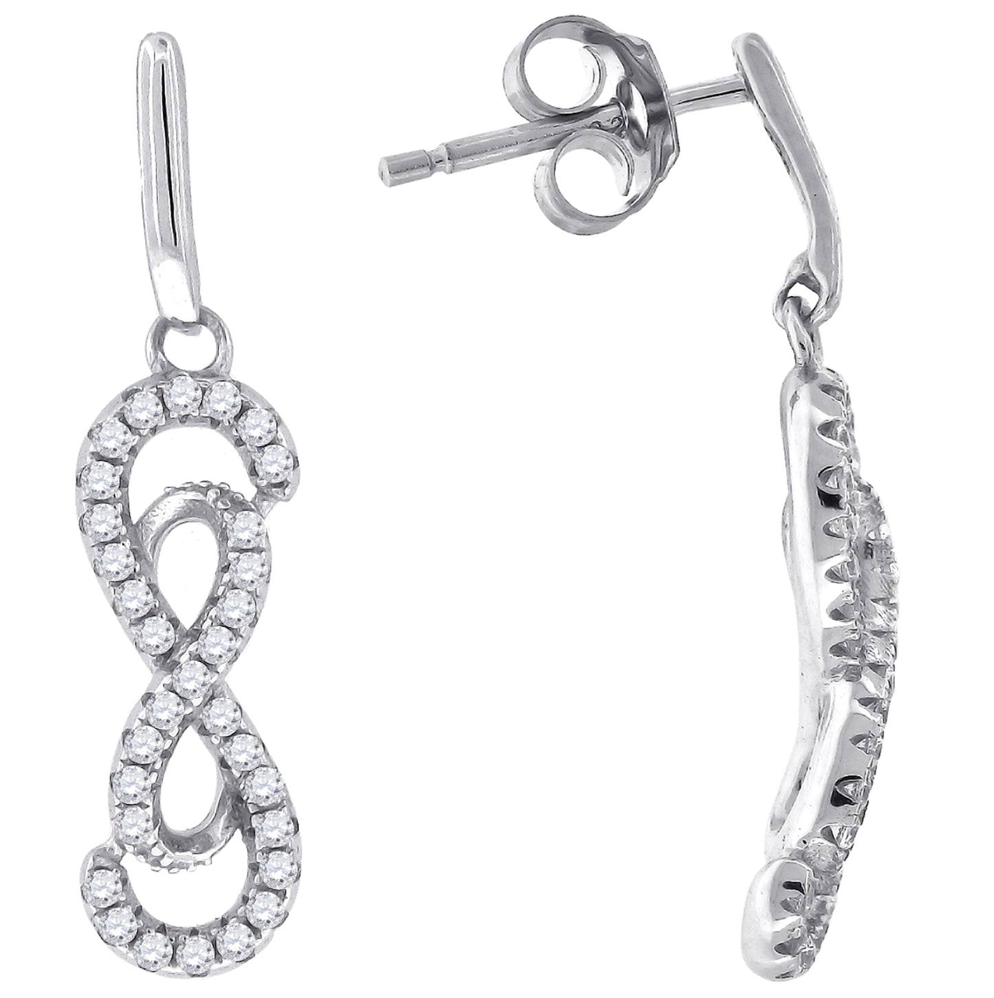 Sterling Silver Womens Cubic Zirconia Infinity Dangle Earrings