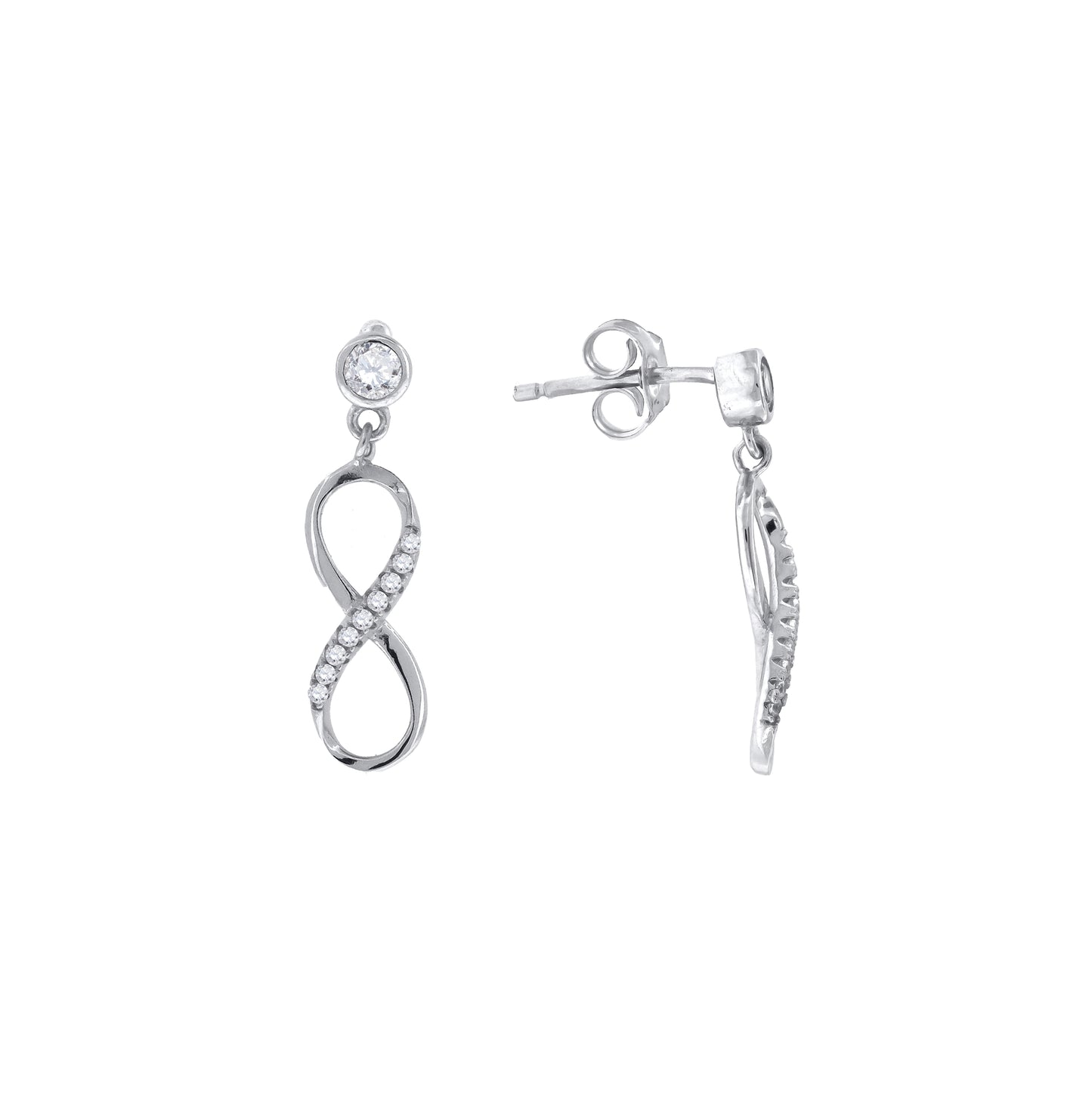 Sterling Silver Womens Cubic Zirconia Infinity Dangle Earrings