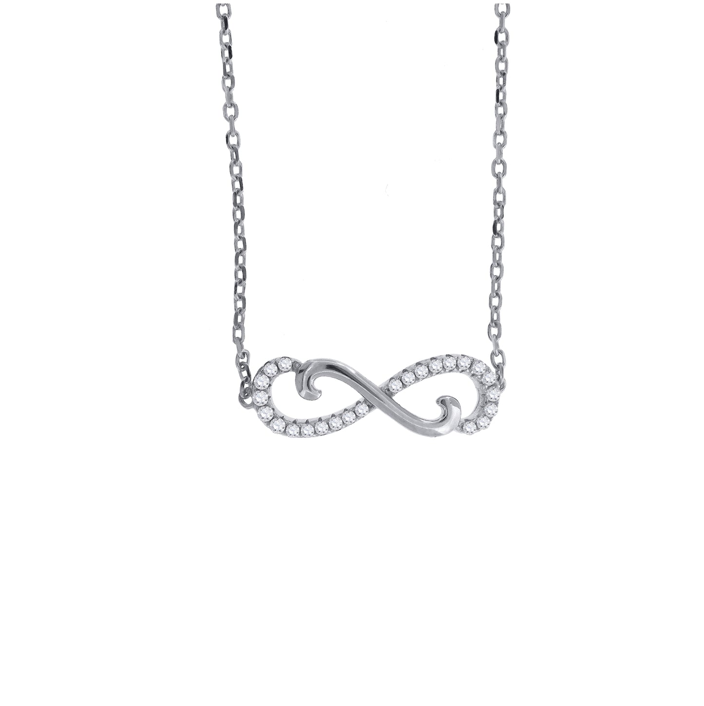 Sterling Silver Women Cubic Zirconia Rolo Link Infinity Necklace