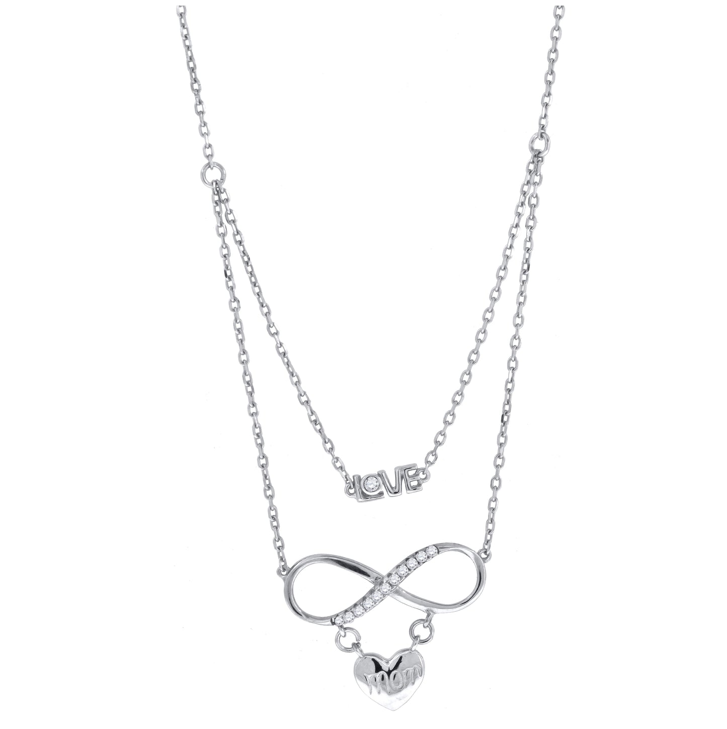 Sterling Silver Women Cubic Zirconia Rolo Link Infinity Necklace
