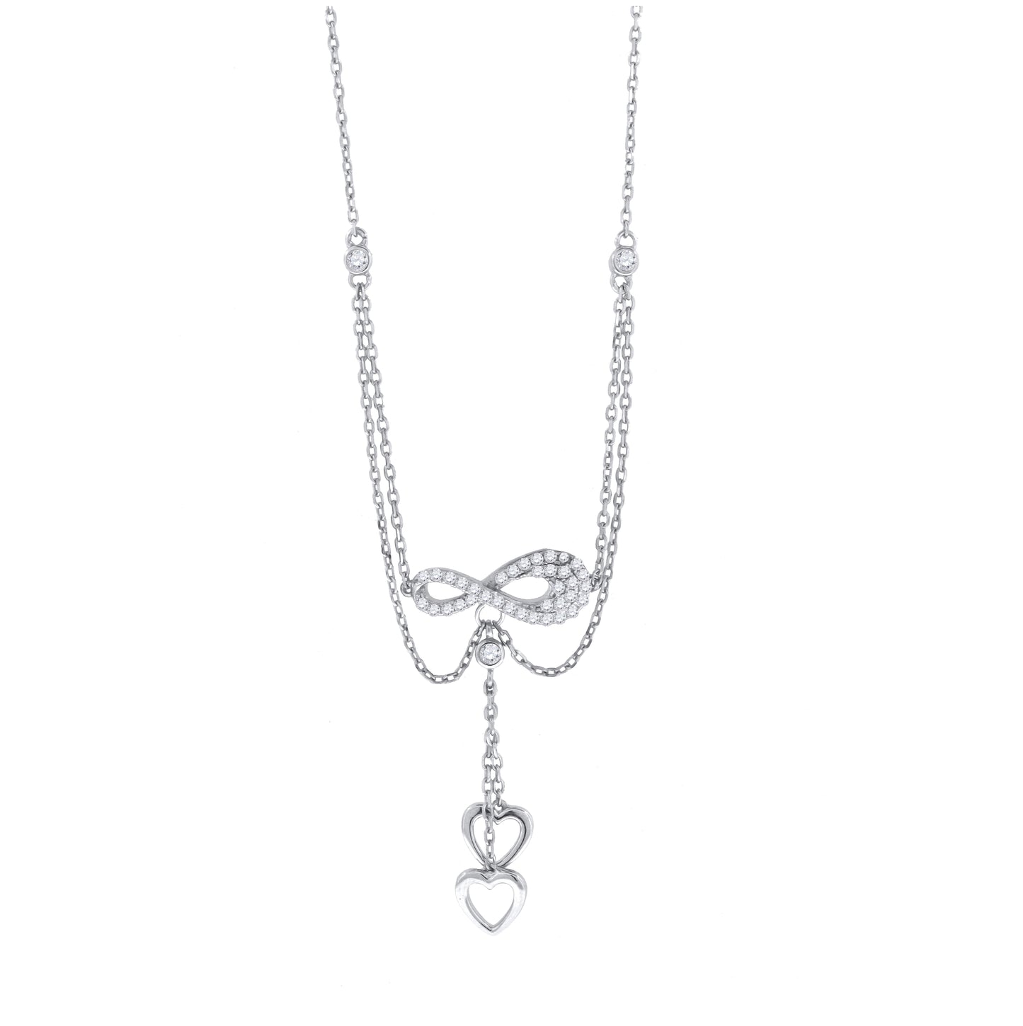 Sterling Silver Women Cubic Zirconia Rolo Link Infinity Necklace