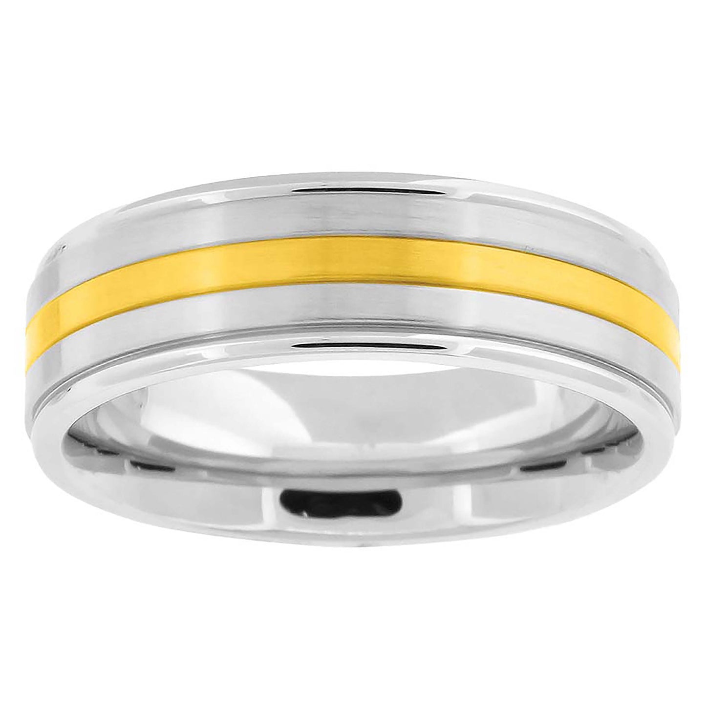 Stainless Steel Mens Two-Tone Brushed Sizes 7 - 14 Comfort-Fit Fashion Bridal Anniversary Wedding Engagement Band Ring