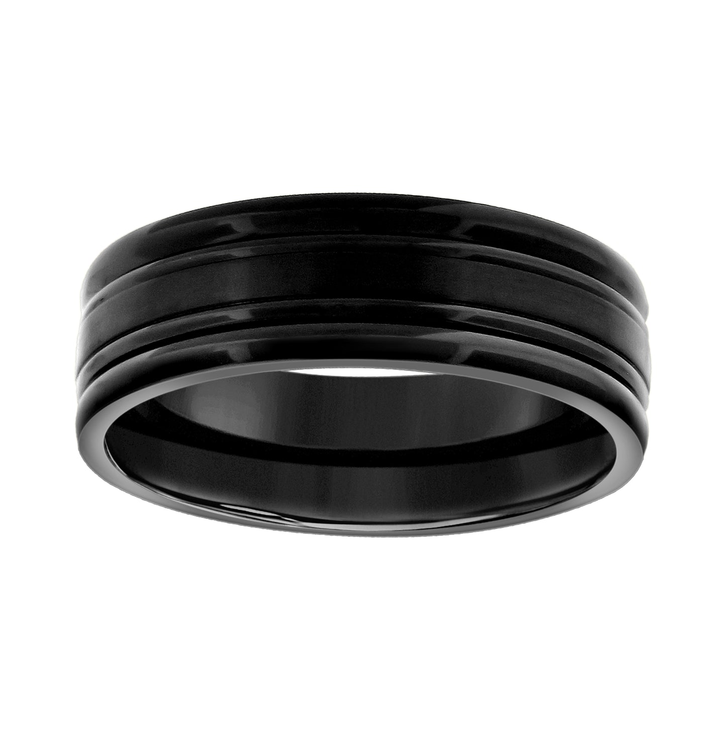 Stainless Steel Mens Black Grooved Sizes 7 - 14 Comfort-Fit Fashion Bridal Anniversary Wedding Engagement Band Ring