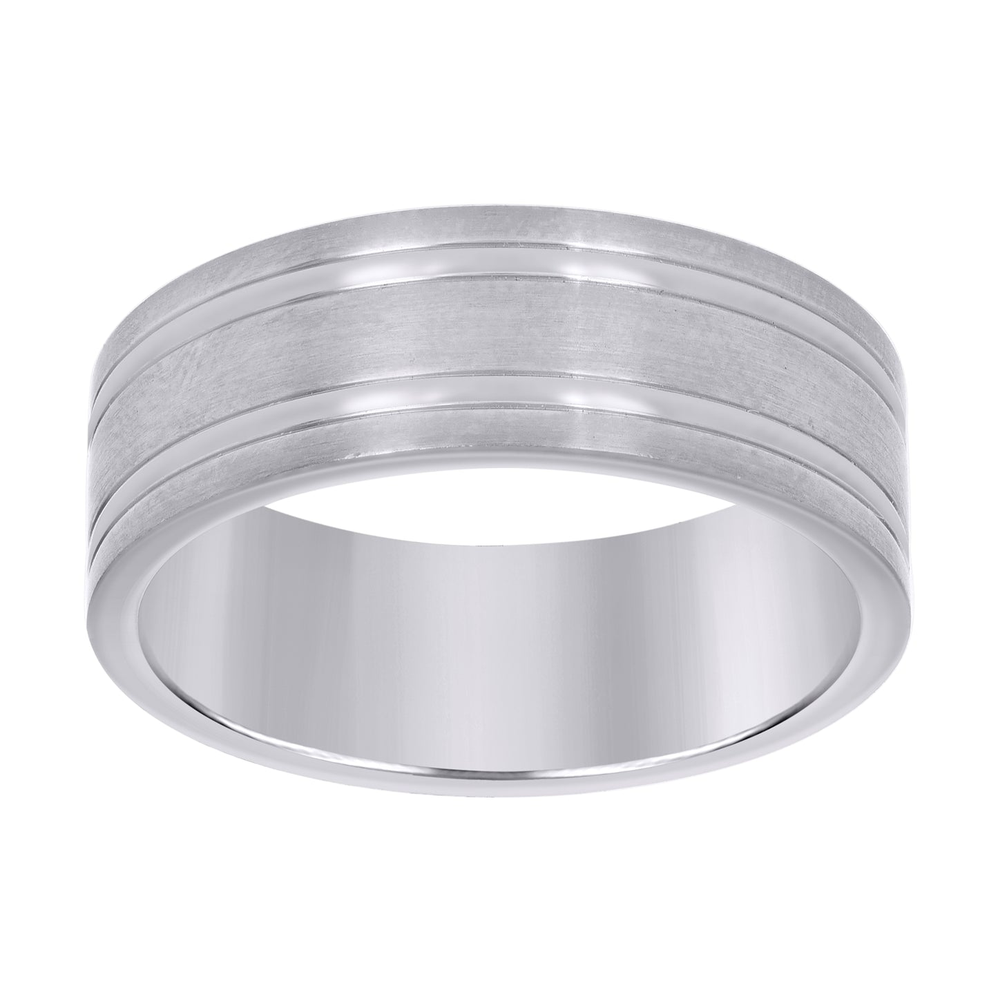 Stainless Steel Men's Double Grooved Brushed Sizes 7 - 14 Comfort-Fit Fashion Bridal Anniversary Wedding Engagement Band Ring