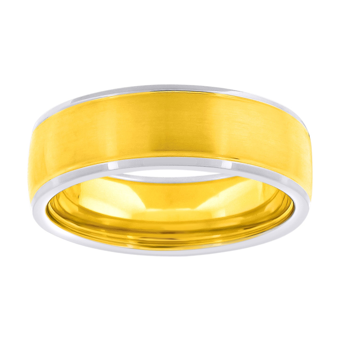 Stainless Steel Mens Two-Tone Brushed Center Sizes 7 - 14 Comfort-Fit Fashion Bridal Anniversary Wedding Engagement Band Ring