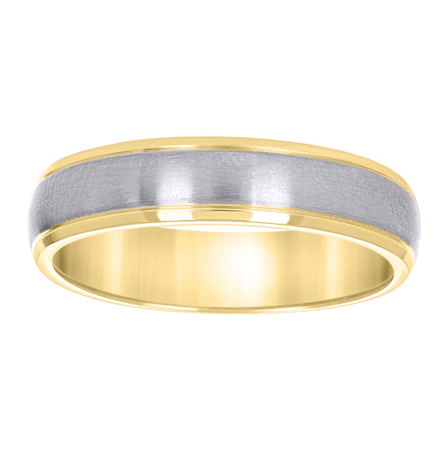 Stainless Steel Mens Two-Tone Brushed Center Dome Sizes 7 - 14 Comfort-Fit Fashion Bridal Anniversary Wedding Engagement Band Ring