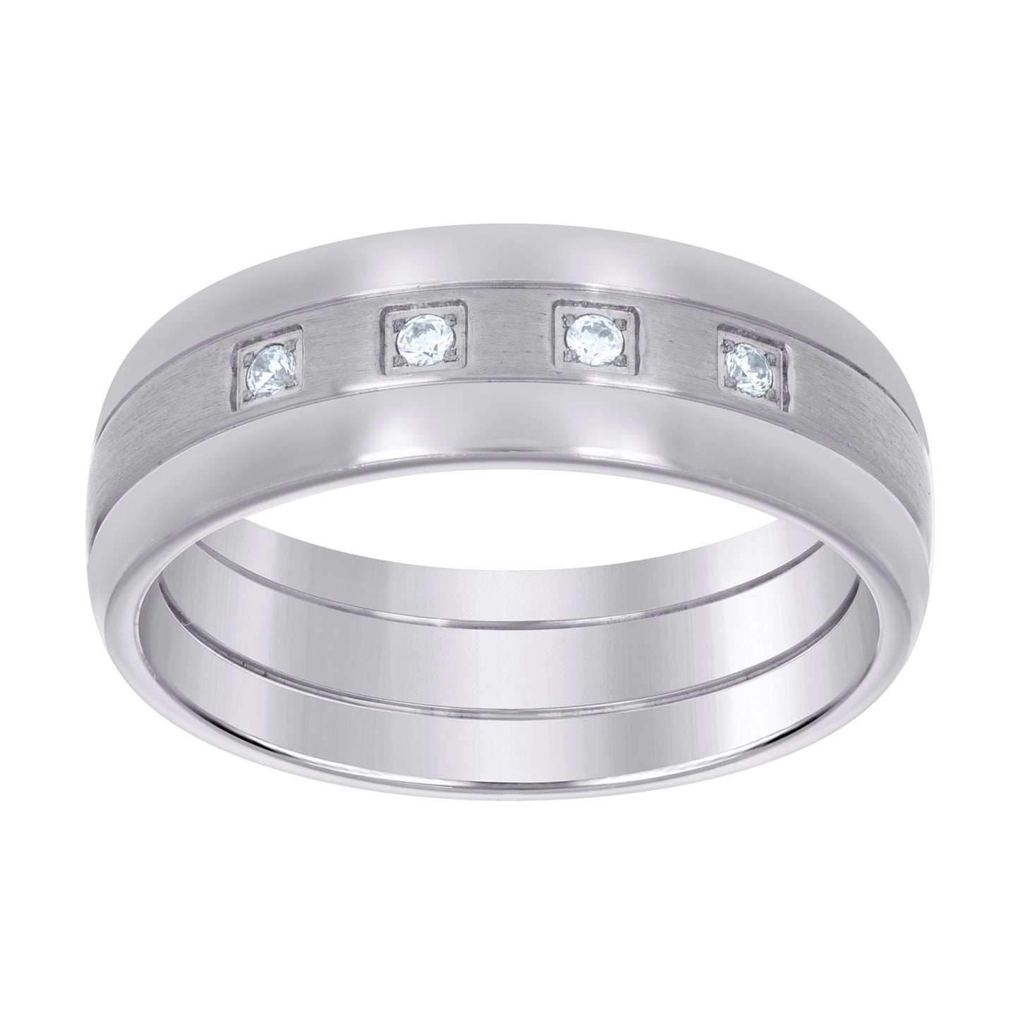 Stainless Steel Mens Cubic Zirconia Center Brushed Sizes 7 - 14 Comfort-Fit Fashion Bridal Anniversary Wedding Engagement Band Ring