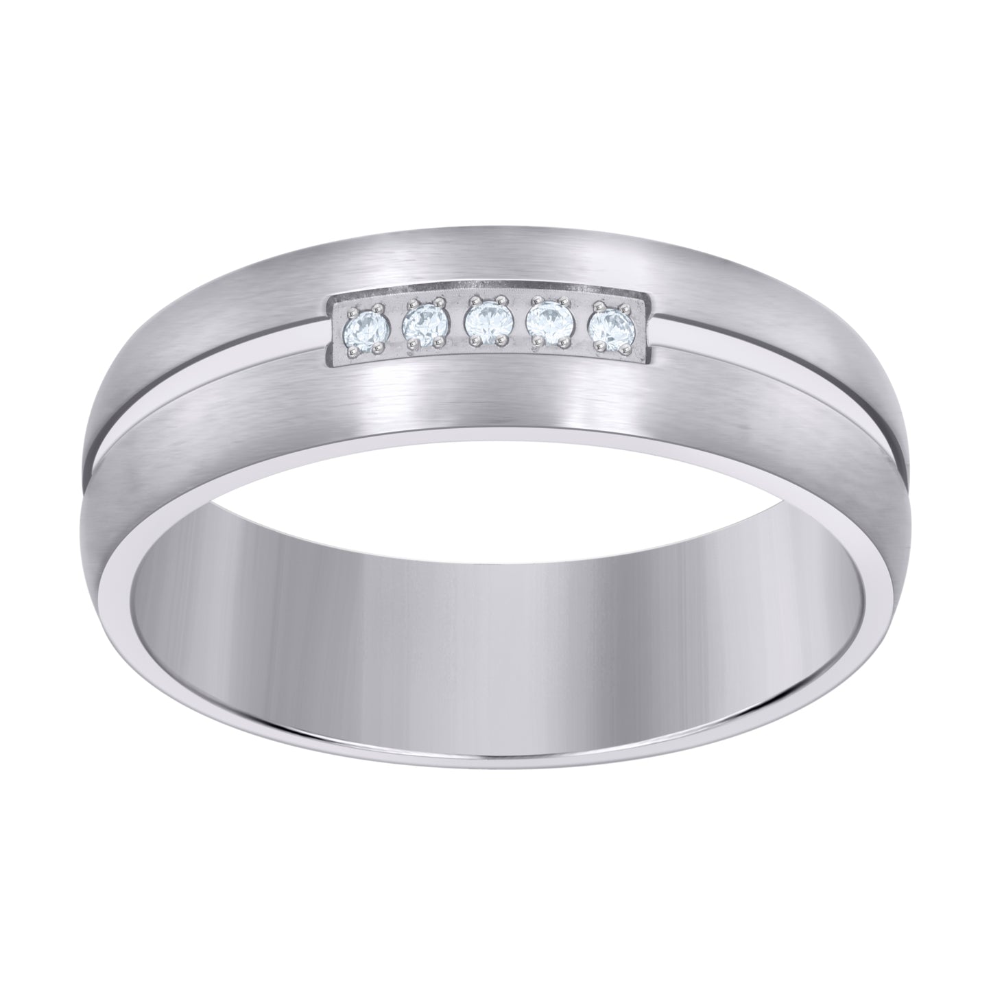 Stainless Steel Mens Cubic Zirconia Center Grooved Brushed Comfort-Fit Fashion Bridal Anniversary Wedding Engagement Band Ring