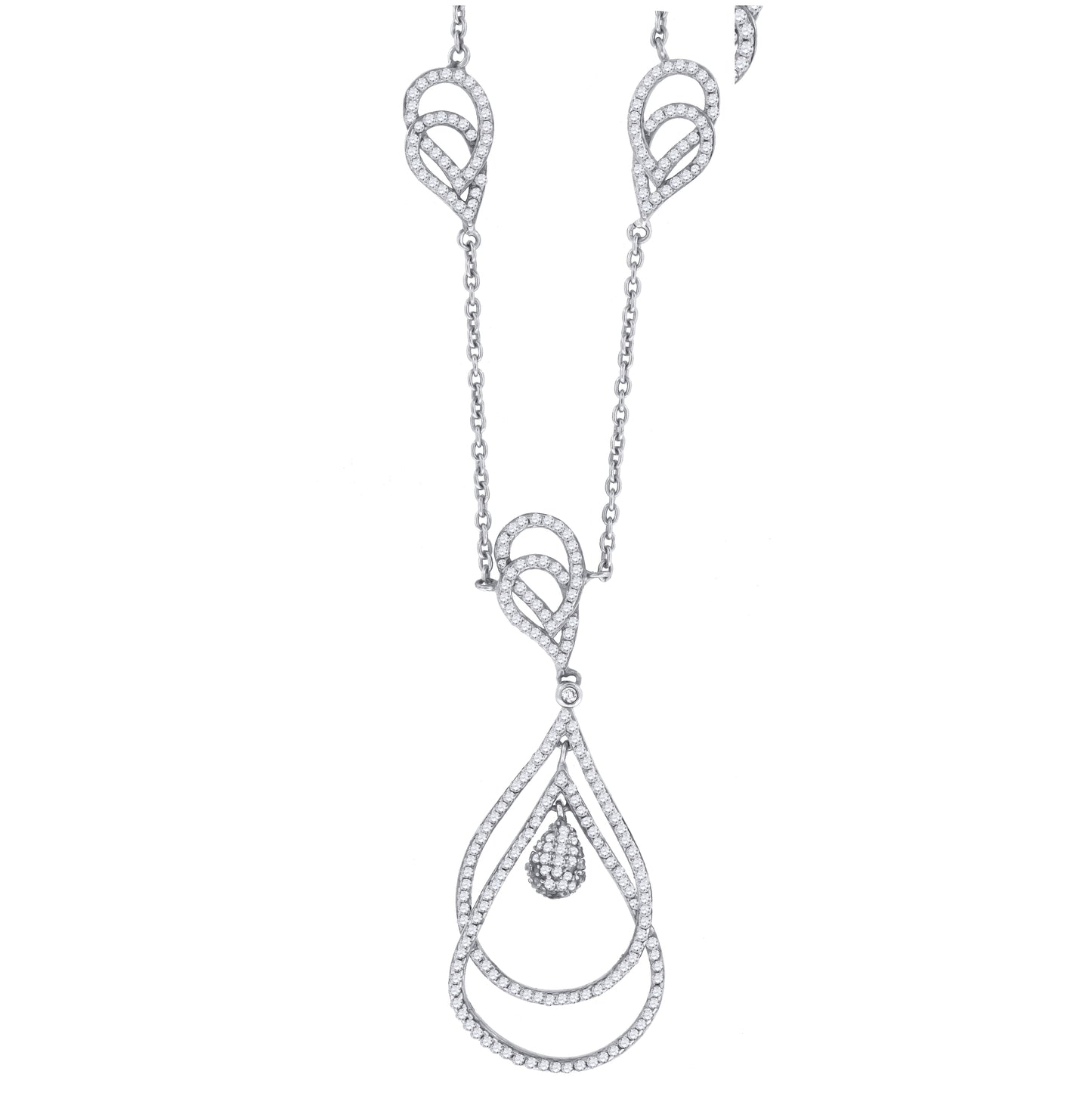 Sterling Silver Women Cubic Zirconia Rolo Link Tear Drop Necklace