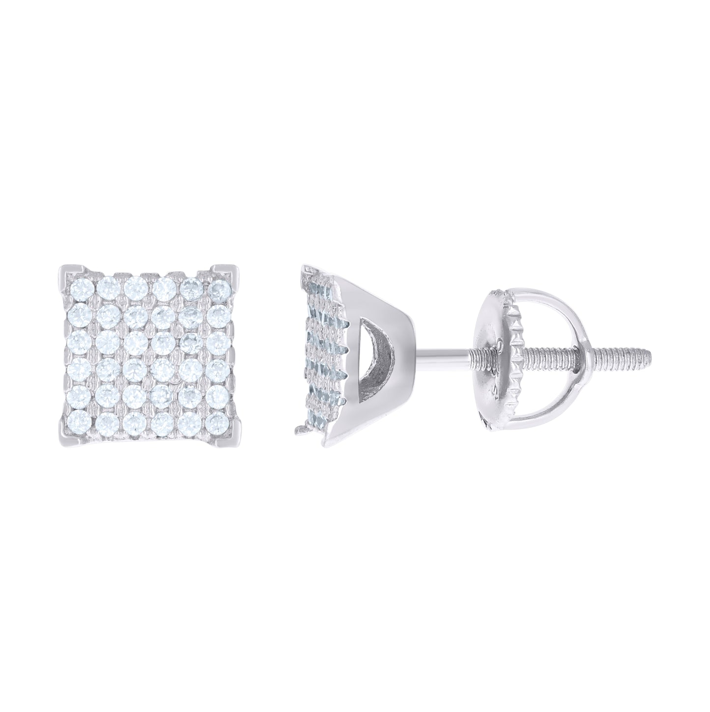 Sterling Silver Womens Cubic Zirconia Square Stud Earrings