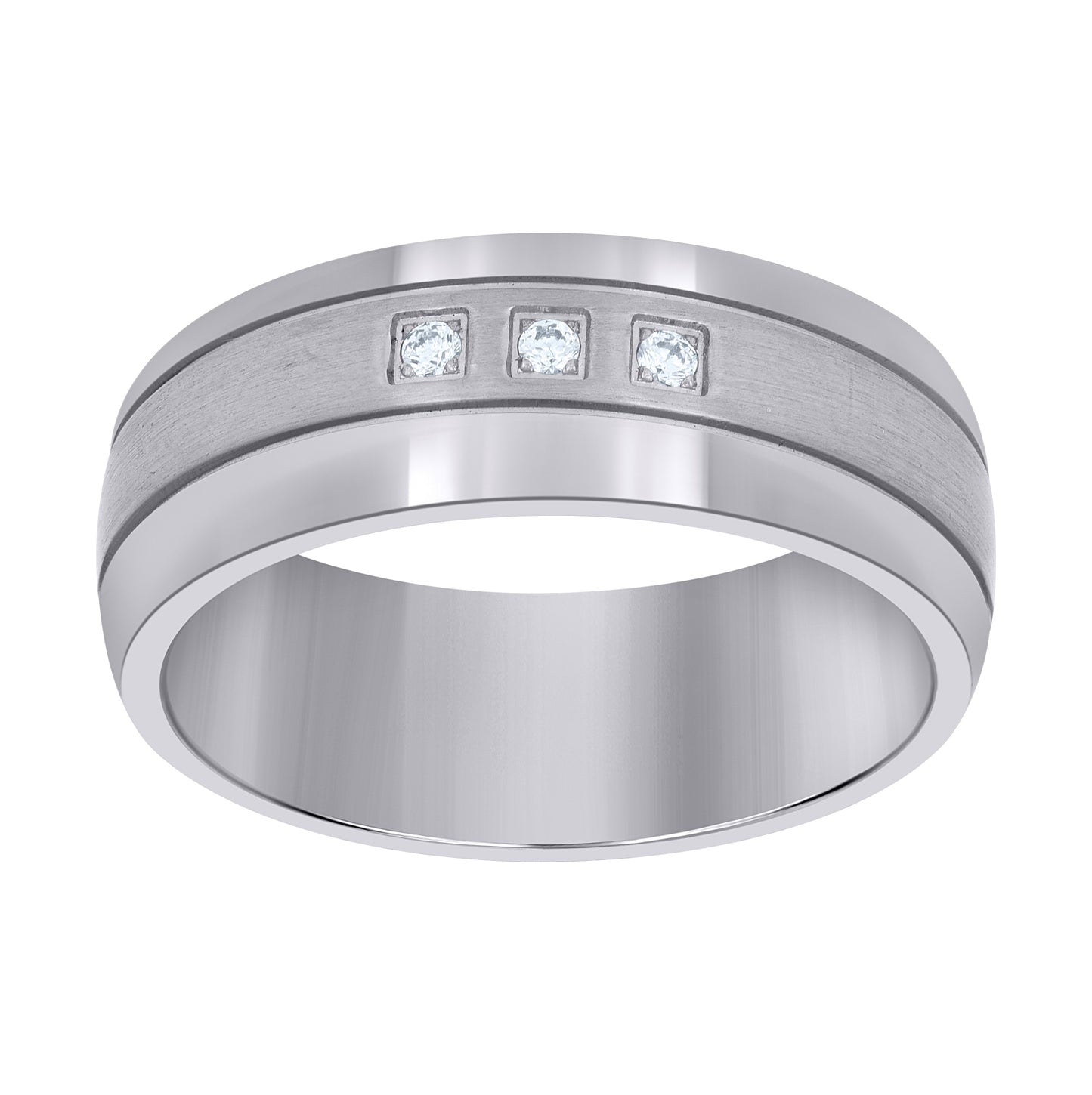 Stainless Steel Mens Cubic Zirconia Grooved Sizes 7 - 14 Comfort-Fit Fashion Bridal Anniversary Wedding Engagement Band Ring