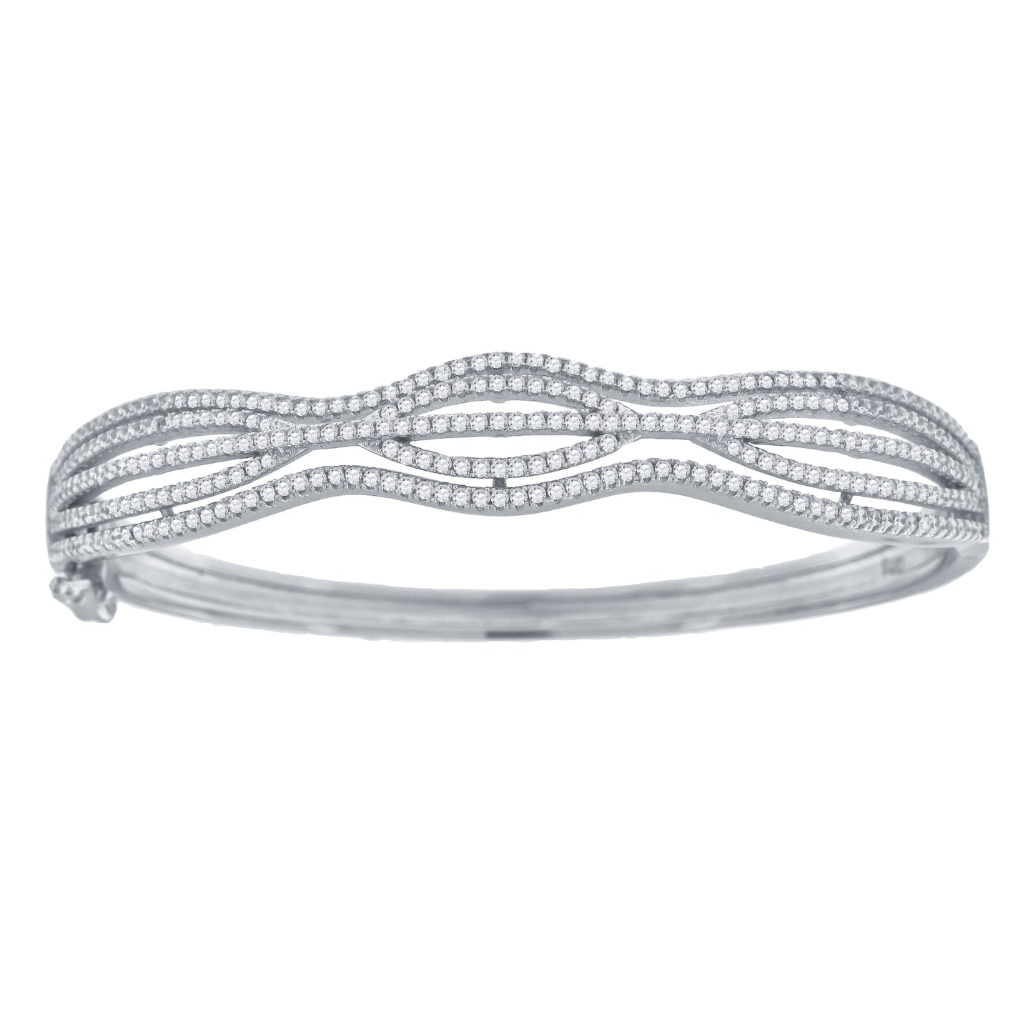 Sterling Silver Womens Micropave Cubic Zirconia Fashion Waves Bangle