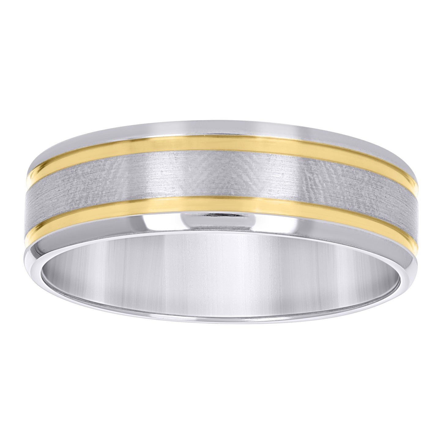 Stainless Steel Men's Two-Tone Double Grooved Center Brushed Comfort-Fit Fashion Bridal Anniversary Wedding Engagement Band Ring