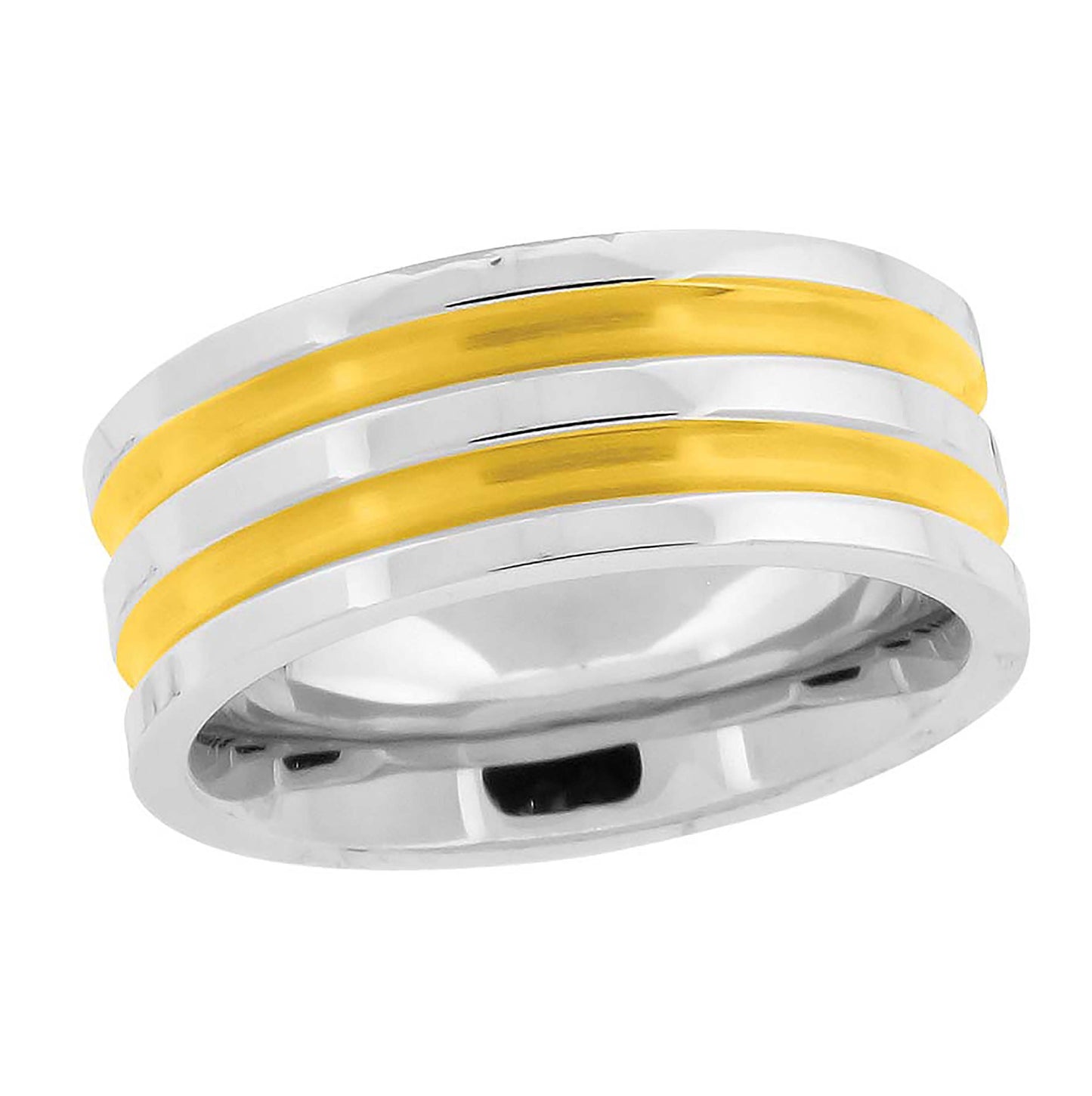 Stainless Steel Mens Two-Tone Double Grooved Sizes 7 - 14 Comfort-Fit Fashion Bridal Anniversary Wedding Engagement Band Ring
