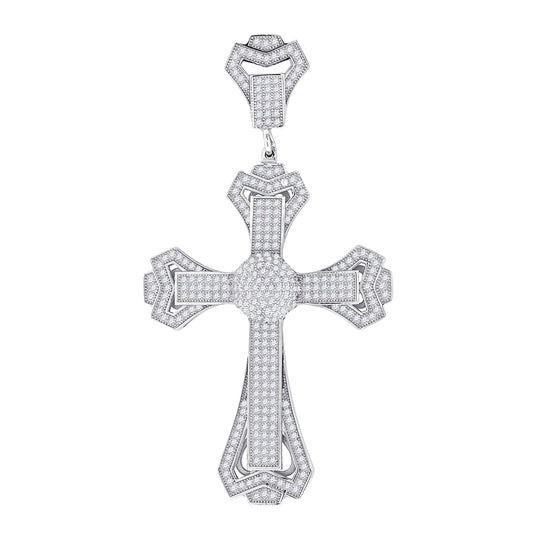 Sterling Silver Unisex Cubic-Zirconia Cross Religious Charm Pendant