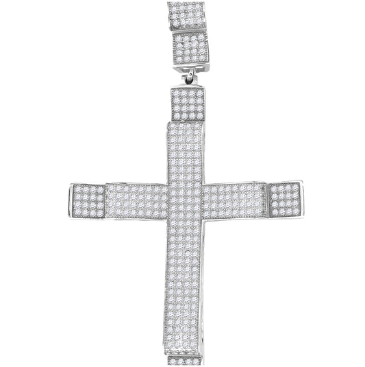 Sterling Silver Unisex Cubic-Zirconia Cross Religious Charm Pendant