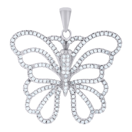 Sterling Silver Women Cubic-Zirconia Butterfly Fashion Charm Pendant