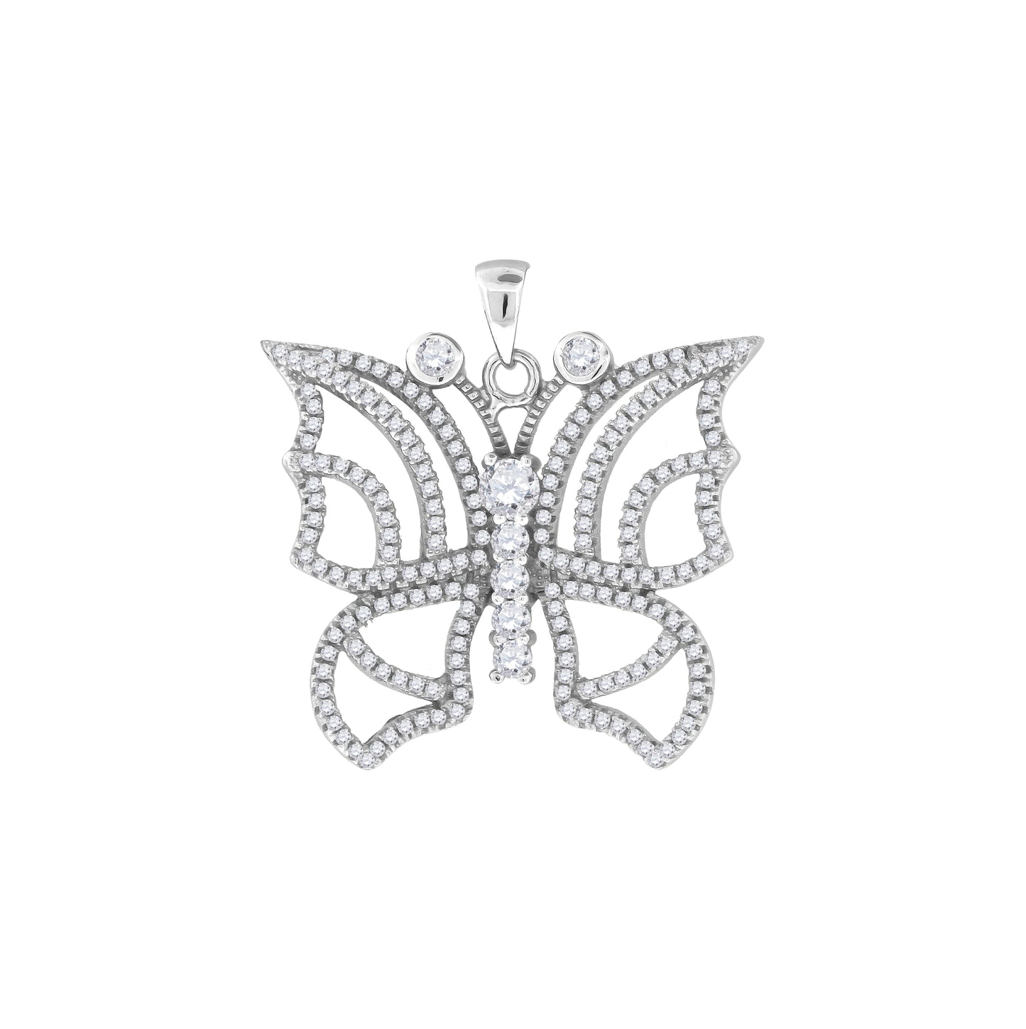 Sterling Silver Womens Cubic Zirconia Butterfly Charm Pendant