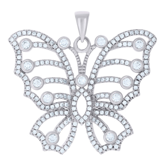 Sterling Silver Women Cubic-Zirconia Butterfly Fashion Charm Pendant