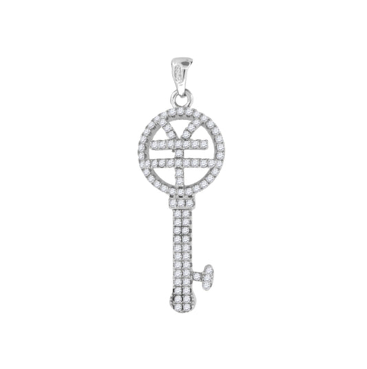 Sterling Silver Womens Cubic-Zirconia Key Charm Pendant