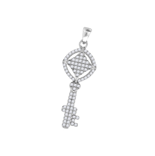 Sterling Silver Womens Cubic-Zirconia Key Charm Pendant