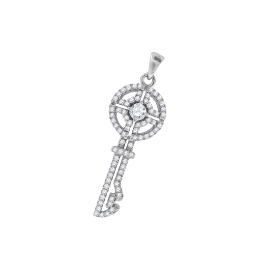 Sterling Silver Womens Cubic-Zirconia Key Charm Pendant