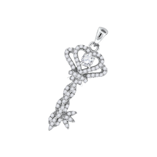 Sterling Silver Womens Cubic-Zirconia Crown Key Charm Pendant
