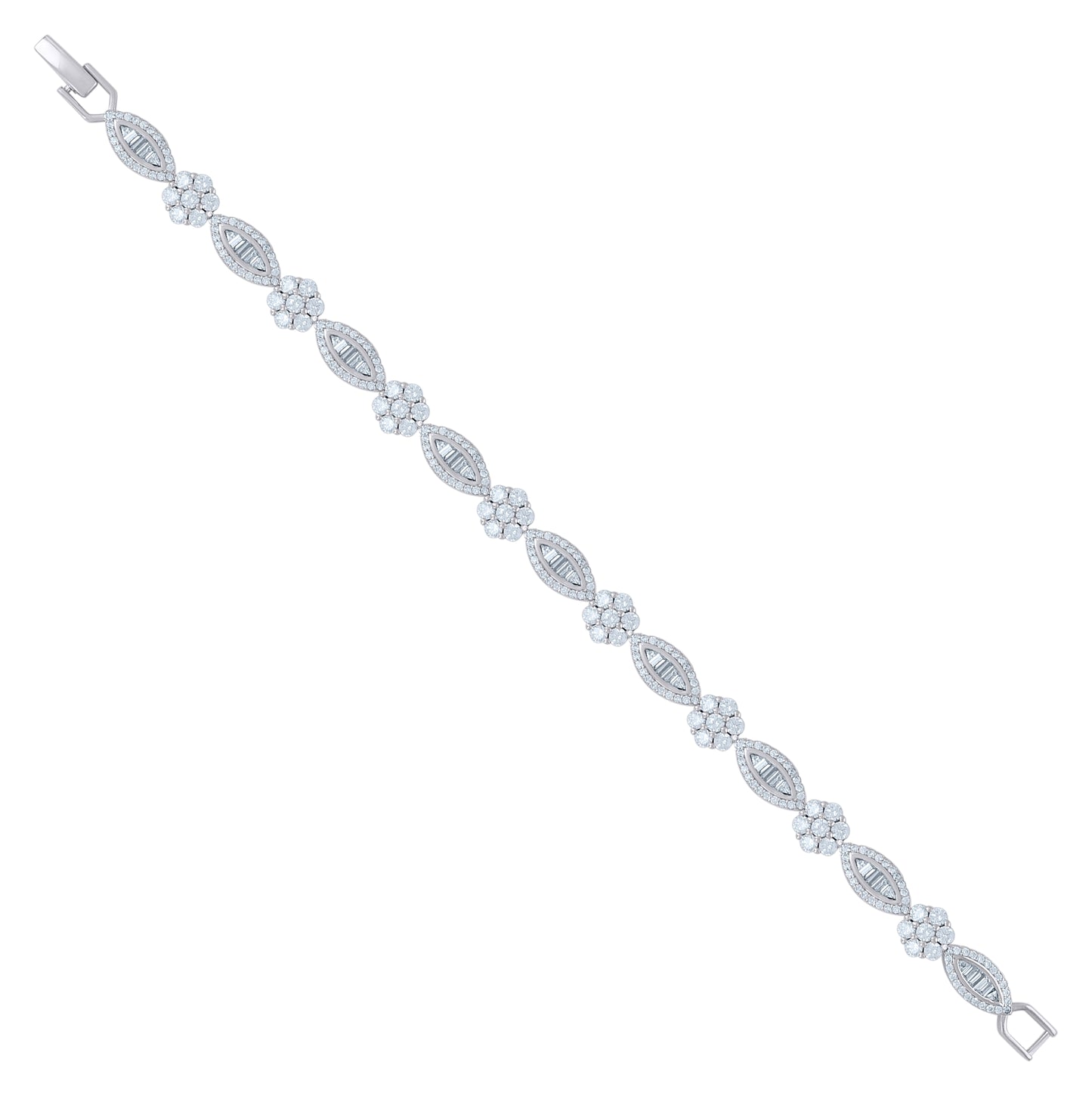 Sterling Silver Womens Cubic Zirconia Fancy Link Flower Adjustable Bracelet