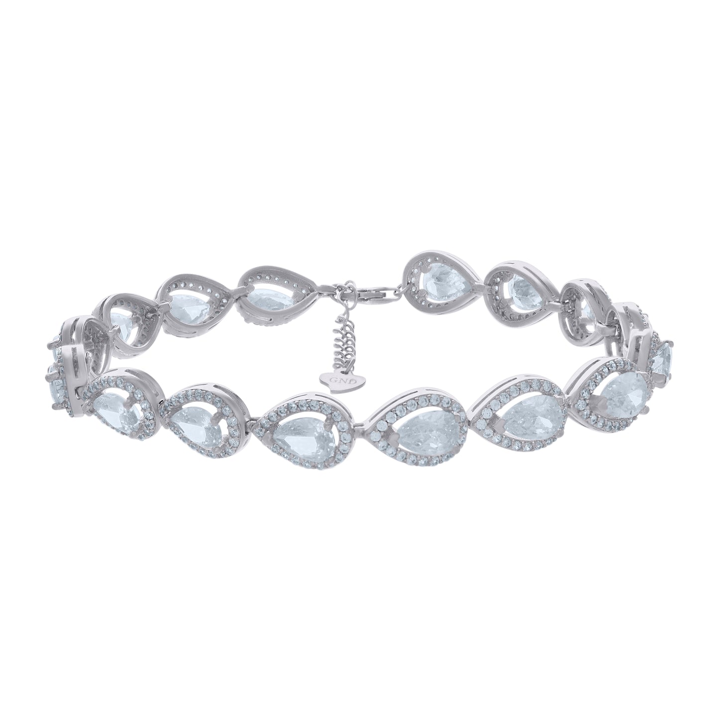Sterling Silver Womens Cubic Zirconia Fancy Link Tear Drop Adjustable Bracelet