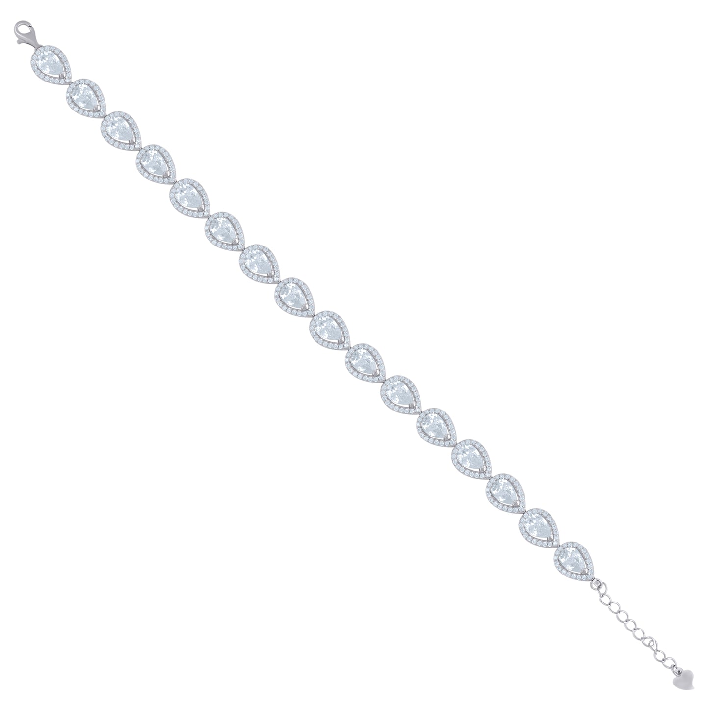 Sterling Silver Womens Cubic Zirconia Fancy Link Tear Drop Adjustable Bracelet