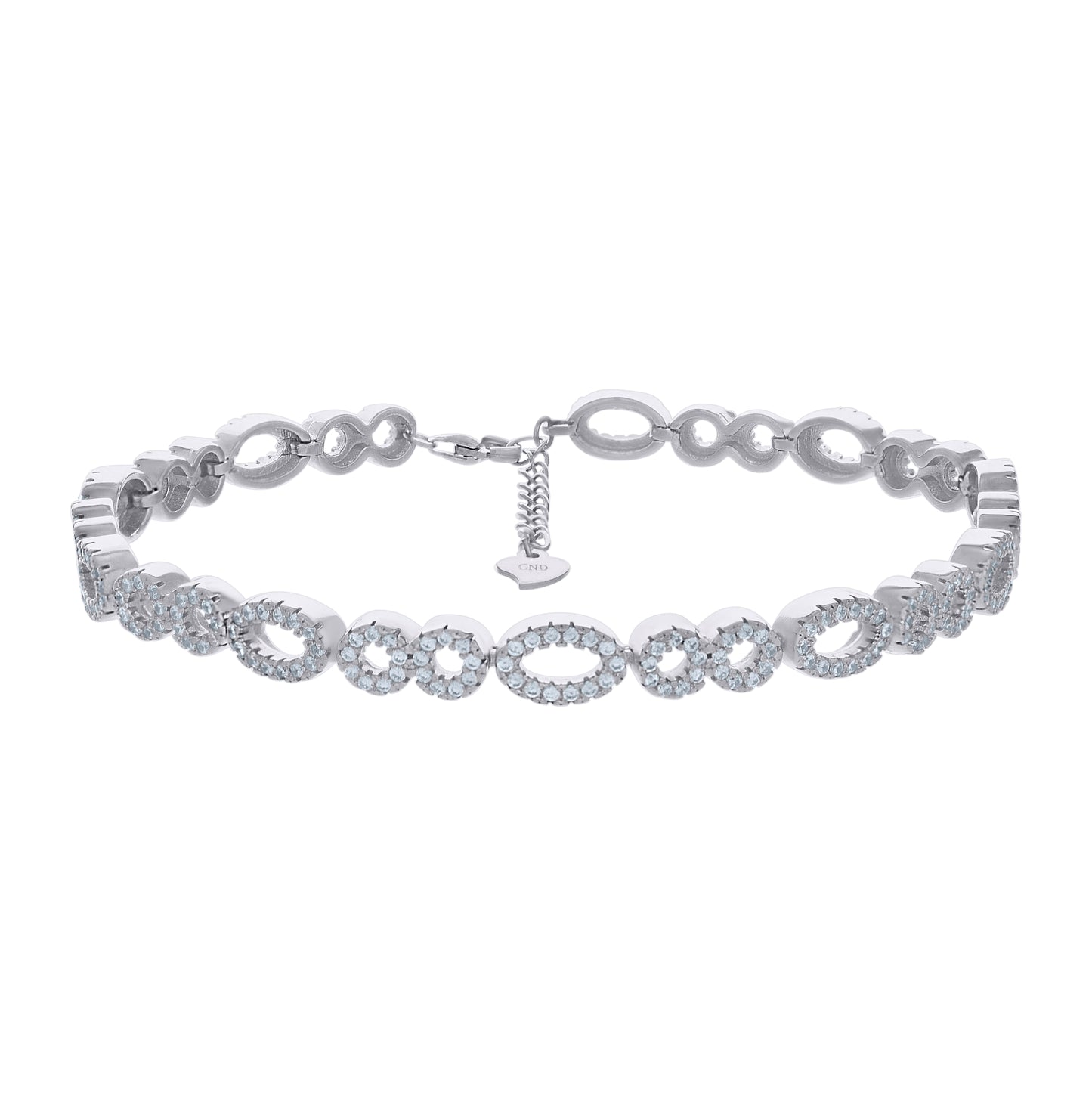 Sterling Silver Womens Cubic Zirconia Fancy Link Infinity Adjustable Bracelet