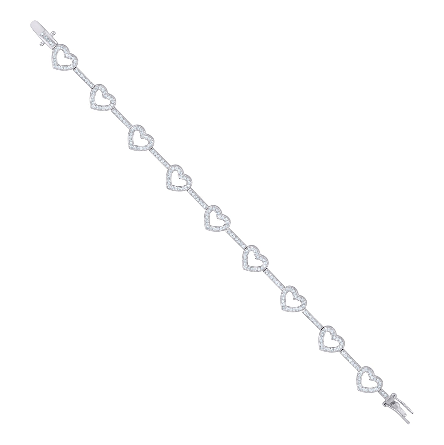 Sterling Silver Womens Cubic Zirconia Link Heart Bracelet