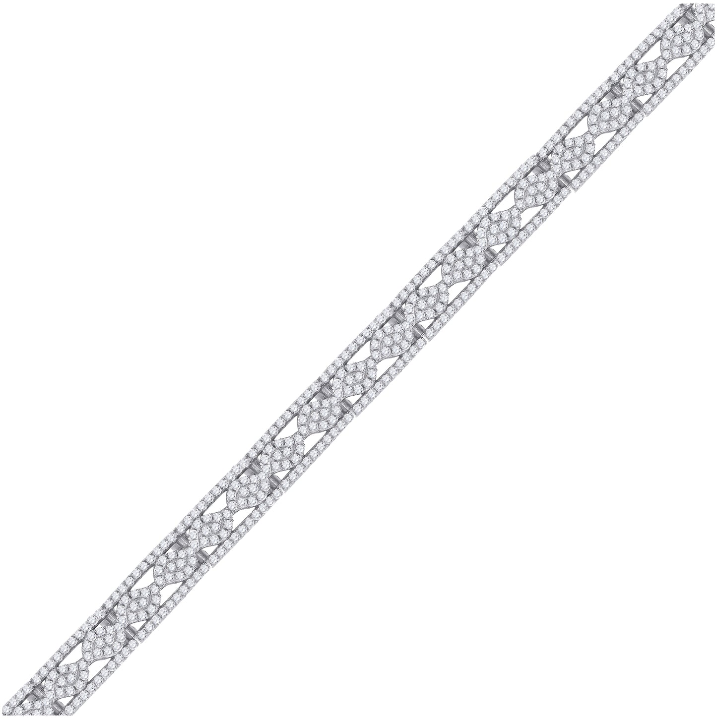 Sterling Silver Womens Micropave Cubic Zirconia Link Bracelet