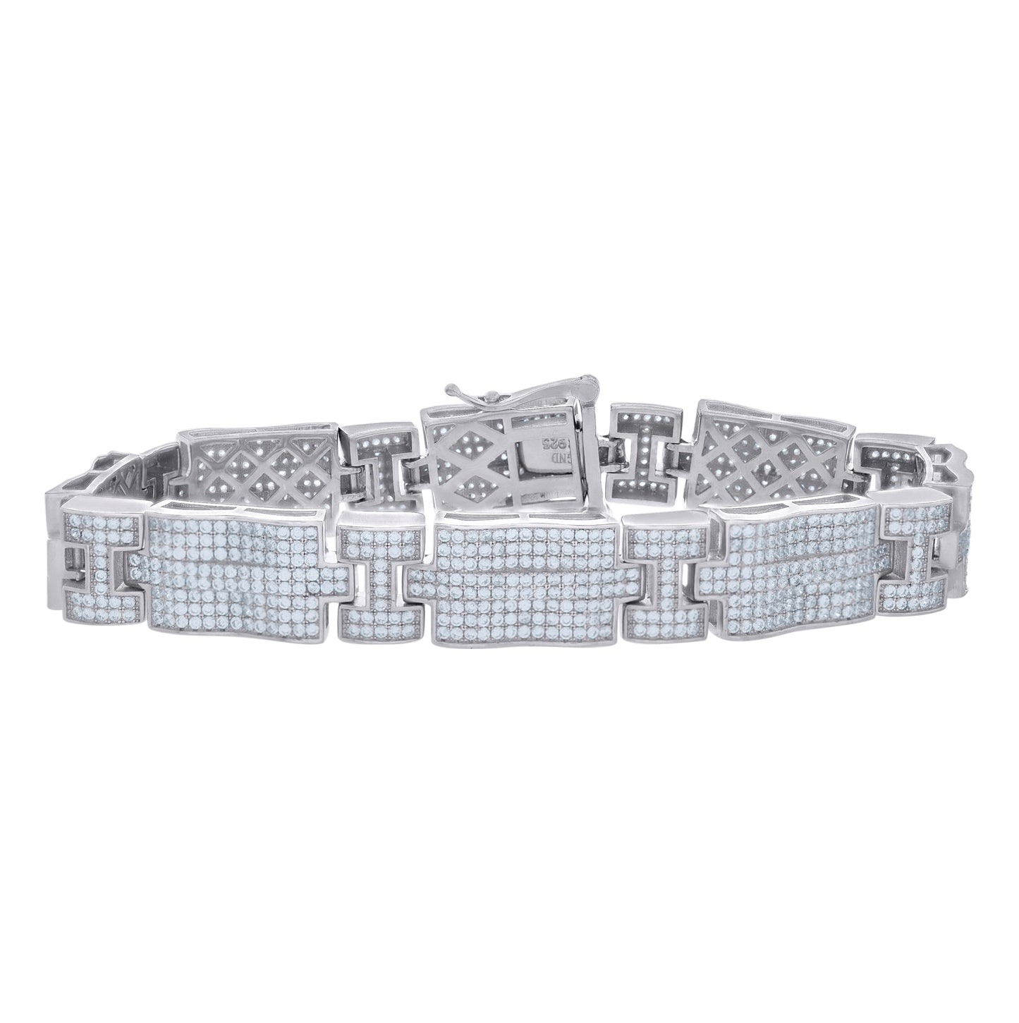 Sterling Silver Unisex Micropave Cubic Zirconia I-Link Bracelet