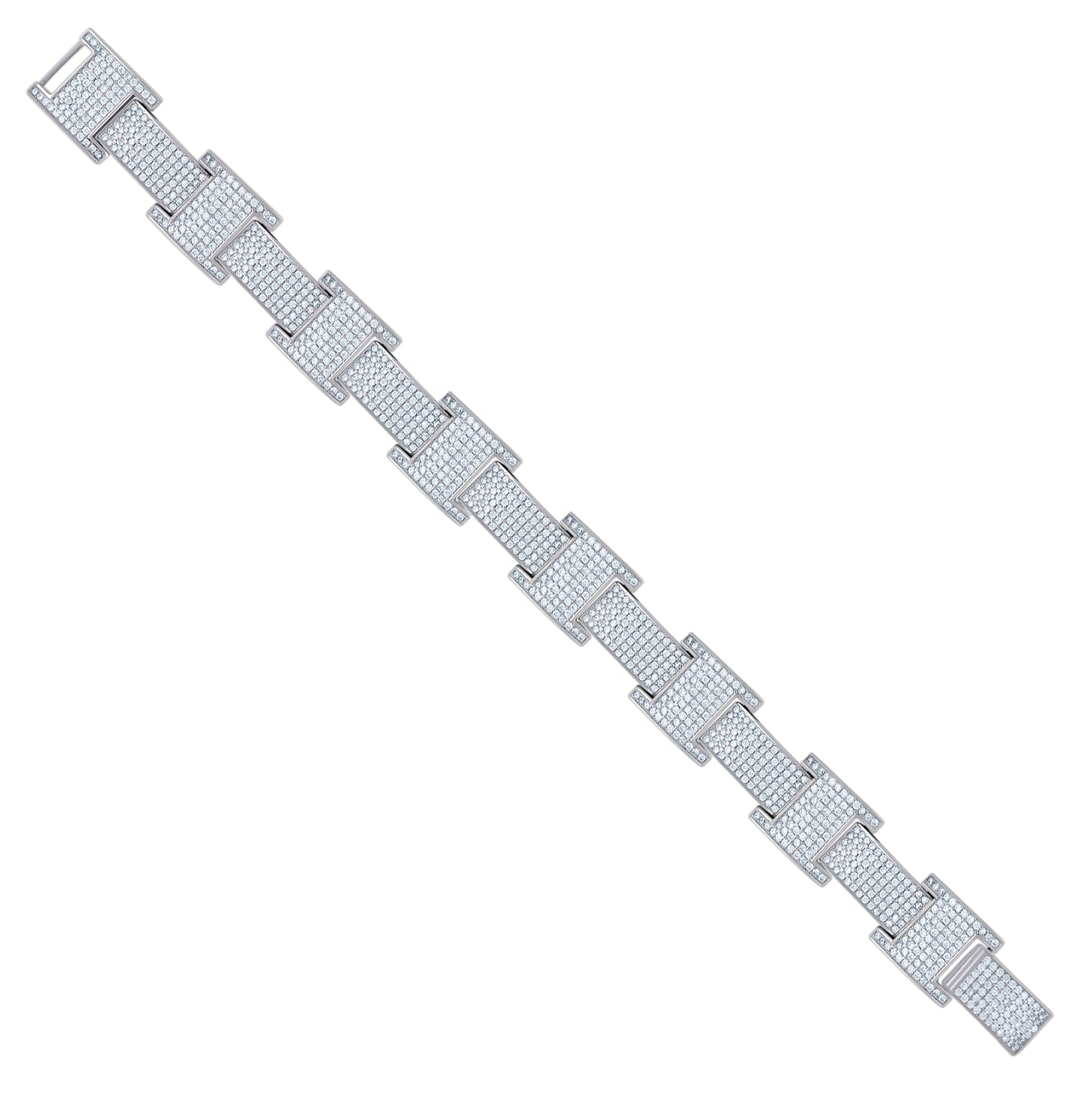 Sterling Silver Unisex Micropave Cubic Zirconia I-Link Bracelet