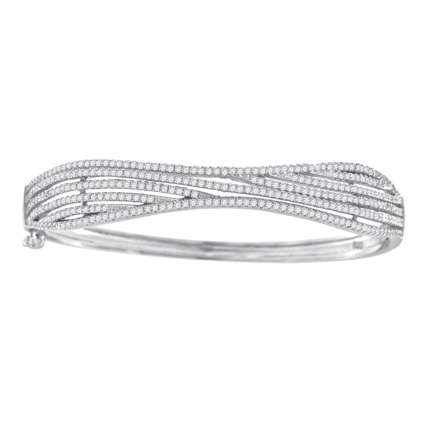 Sterling Silver Womens Micropave Cubic Zirconia Fashion Waves Bangle