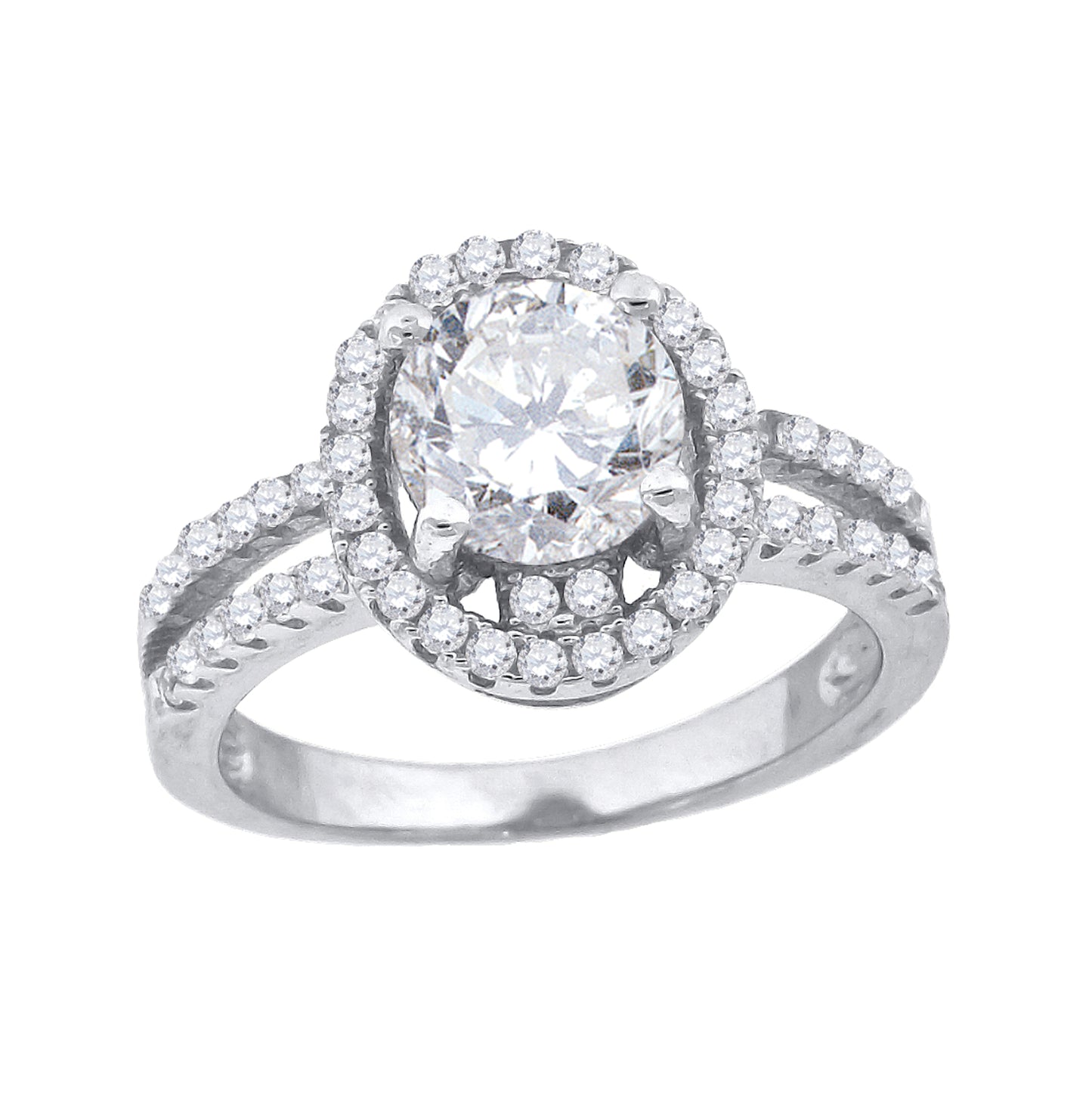 Sterling Silver Womens Cubic Zirconia Halo Oval Head Bridal Anniversary Engagement Wedding Ring